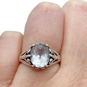 Vintage Kabana White Topaz Sterling Silver Designer Signed Band Ring Size 5.75